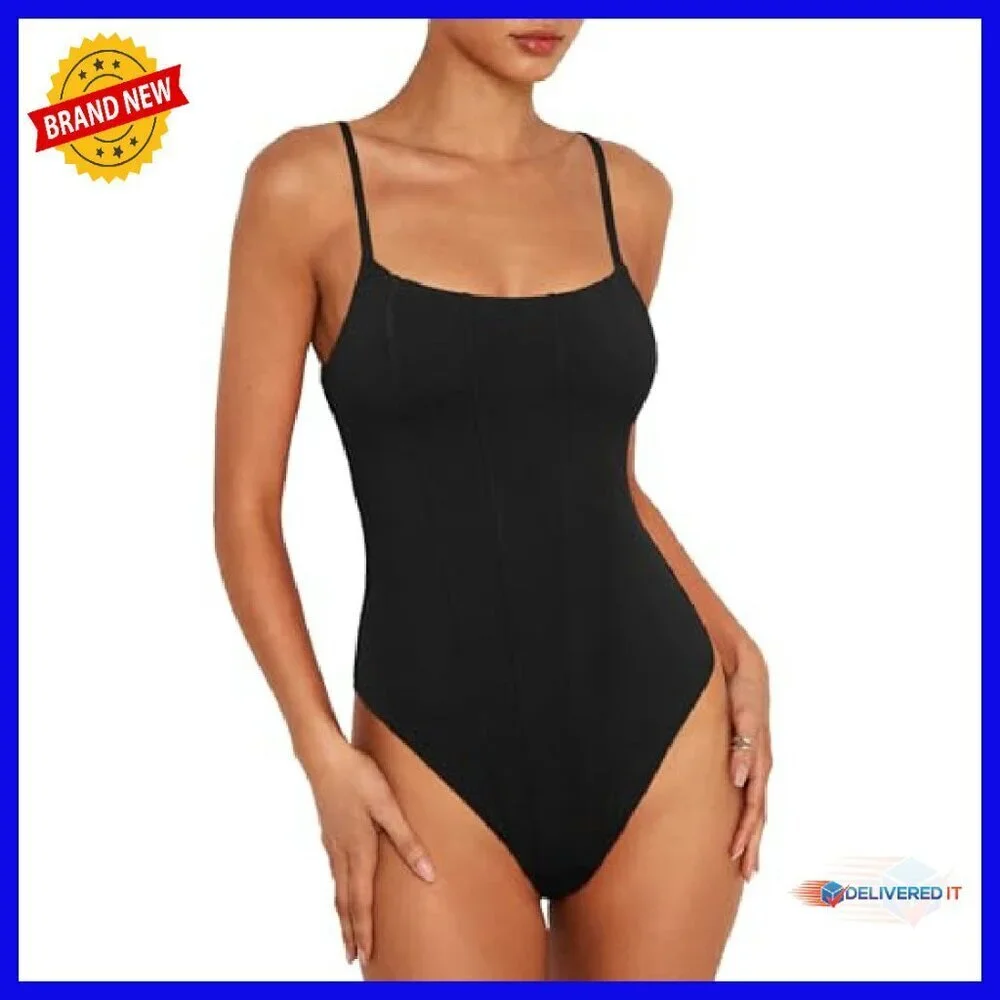 Sleeveless Square Neck Corset Bodysuit Adjustable Strap Backless Top